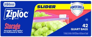 Ziploc Quart Slider Storage Bags, Power Shield Technology, Expandable Bottom, 42 Count Ziploc Quart Slider Storage Bags, Power Shield Technology, Expandable Bottom, 42 Count