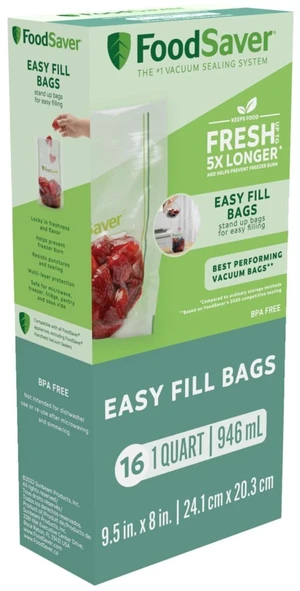 FoodSaver Easy Fill Vacuum Seal Bags, 1 Quart, 16 Count FoodSaver Easy Fill Vacuum Seal Bags, 1 Quart, 16 Count