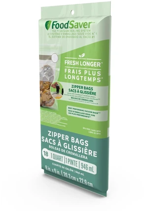 FoodSaver Quart Zipper Vacuum Sealer Bags for Handheld Sealers (8"x9"), 18-Count, BPA-Free, for Food Storage & Meal Prep, Works with FoodSaver Machines FoodSaver Quart Zipper Vacuum Sealer Bags for Handheld Sealers (8"x9"), 18-Count, BPA-Free, for Food Storage & Meal Prep, Works with FoodSaver Machines