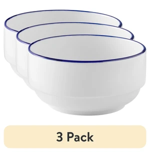 Mainstays Blue Rim Stoneware Bowl, 27oz, 3-Pack, Blue and White Mainstays Blue Rim Stoneware Bowl, 27oz, 3-Pack, Blue and White