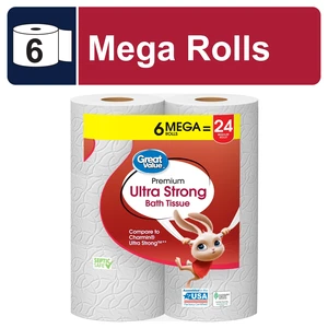 Great Value Ultra Strong 2-Ply Toilet Paper, 6 Mega Rolls Great Value Ultra Strong 2-Ply Toilet Paper, 6 Mega Rolls