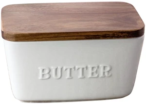 Better Homes & Gardens White and Acacia Wood Porcelain Embossed Butter Dish Better Homes & Gardens White and Acacia Wood Porcelain Embossed Butter Dish