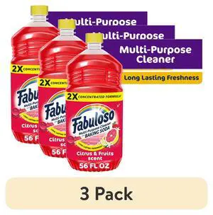 (3 pack) Fabuloso 2X Multi-Purpose Cleaner with Baking Soda, Citrus and Fruits Scent, 56 fl oz (3 pack) Fabuloso 2X Multi-Purpose Cleaner with Baking Soda, Citrus and Fruits Scent, 56 fl oz