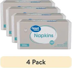 (4 pack) Great Value White Disposable Paper Napkins, 12 in x 12 in, 500 Count (4 pack) Great Value White Disposable Paper Napkins, 12 in x 12 in, 500 Count