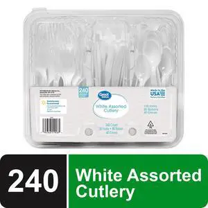 Great Value Plastic Disposable Cutlery Set, White, 240 Count Great Value Plastic Disposable Cutlery Set, White, 240 Count