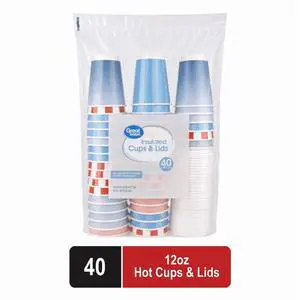 Great Value 12 oz Insulated Hot Cups with Lids, 40 Count Great Value 12 oz Insulated Hot Cups with Lids, 40 Count