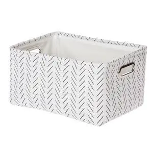 Mainstays Black and White Lines Canvas Fabric Decorative Storage Basket with Handles, 15 in x 8 in x 11 in Mainstays Black and White Lines Canvas Fabric Decorative Storage Basket with Handles, 15 in x 8 in x 11 in