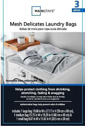 Mainstays 3 Piece Mesh Wash Bag Set, White, 12" X 8" - 28" X 20" Mainstays 3 Piece Mesh Wash Bag Set, White, 12" X 8" - 28" X 20"