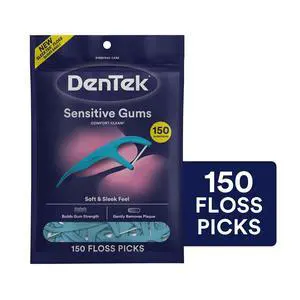 DenTek Comfort Clean Sensitive Gums Floss Picks, Soft & Sleek Ribbon Floss, 150 Count DenTek Comfort Clean Sensitive Gums Floss Picks, Soft & Sleek Ribbon Floss, 150 Count