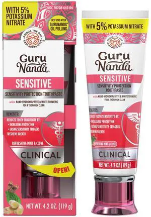 GuruNanda Sensitive Toothpaste with Nano-Hydroxyapatite, Fluoride - Free, Enamel Support & Natural Teeth Whitening, 4.2 oz GuruNanda Sensitive Toothpaste with Nano-Hydroxyapatite, Fluoride - Free, Enamel Support & Natural Teeth Whitening, 4.2 oz