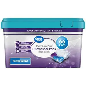 Great Value Premium Plus Dishwasher Pacs, Fresh Scent, 66 Count Great Value Premium Plus Dishwasher Pacs, Fresh Scent, 66 Count
