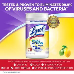 Lysol Dual Action Disinfectant Wipes, Multi-Surface Antibacterial Scrubbing Wipes, For Disinfecting and Cleaning, Citrus Scent, 75 Count Lysol Dual Action Disinfectant Wipes, Multi-Surface Antibacterial Scrubbing Wipes, For Disinfecting and Cleaning, Citrus Scent, 75 Count