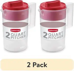 (2 pack) Rubbermaid Plastic Pitcher, Clear/Red, 2 Quart (2 pack) Rubbermaid Plastic Pitcher, Clear/Red, 2 Quart