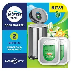 Febreze Trash Odor Fighter, Trash Can Air Freshener, Gain Original Scent, 2 Refills Febreze Trash Odor Fighter, Trash Can Air Freshener, Gain Original Scent, 2 Refills