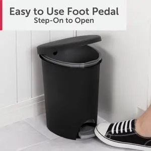Sterilite Small Bathroom Trash Can, 2.6 Gallon Plastic Garbage Bucket Bin with Step Lid, Black Sterilite Small Bathroom Trash Can, 2.6 Gallon Plastic Garbage Bucket Bin with Step Lid, Black