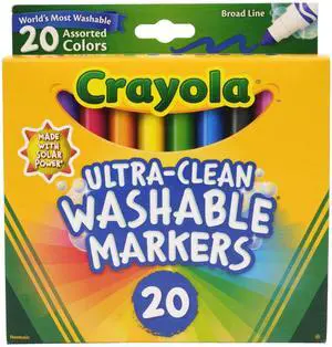 Crayola Ultra-Clean Washable Broad Line Markers, 20 Ct, Back to School Supplies, Classic Colors, Classroom Must Haves, Gifts for Teachers and Kids, Ages 3+ Crayola Ultra-Clean Washable Broad Line Markers, 20 Ct, Back to School Supplies, Classic Colors, Classroom Must Haves, Gifts for Teachers and Kids, Ages 3+