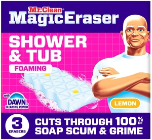 Mr. Clean Magic Eraser Sponge, Shower & Tub Cleaner, Lemon, 3 Count Mr. Clean Magic Eraser Sponge, Shower & Tub Cleaner, Lemon, 3 Count