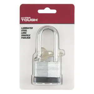Hyper Tough 1-9/16 in. (40mm) Laminated Steel Keyed Padlock with 2 in. (51mm) Long Hardened Steel Shackle Hyper Tough 1-9/16 in. (40mm) Laminated Steel Keyed Padlock with 2 in. (51mm) Long Hardened Steel Shackle