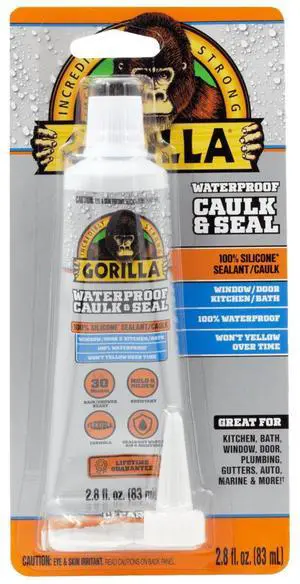 Gorilla Waterproof Caulk & Seal Silicone Sealant, 2.8oz Squeeze Tube - Clear Caulking Sealant for Kitchen, Window, Bath, Marine, Door and More Gorilla Waterproof Caulk & Seal Silicone Sealant, 2.8oz Squeeze Tube - Clear Caulking Sealant for Kitchen, Window, Bath, Marine, Door and More