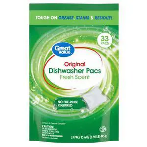 Great Value Original Dishwasher Pacs, Fresh Scent, 33 Count Great Value Original Dishwasher Pacs, Fresh Scent, 33 Count