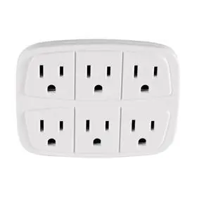 Hyper Tough 6 Outlet Grounded Wall Tap, 15 Amps, White Hyper Tough 6 Outlet Grounded Wall Tap, 15 Amps, White