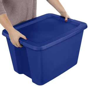Sterilite 18 Gal. Tote, Plastic Storage Bin with Snap-on Lid, Blue Sterilite 18 Gal. Tote, Plastic Storage Bin with Snap-on Lid, Blue