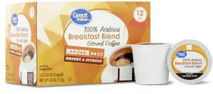 Great Value 100% Arabica Breakfast Blend Medium Roast Ground Coffee Pods, 12 Count Great Value 100% Arabica Breakfast Blend Medium Roast Ground Coffee Pods, 12 Count