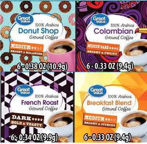 Great Value Unflavored Ground Coffee Pods Variety Pack, 8.3 oz, 24 Count Great Value Unflavored Ground Coffee Pods Variety Pack, 8.3 oz, 24 Count