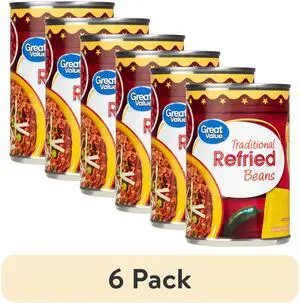 (6 pack) Great Value Traditional Refried Beans, 16 oz (6 pack) Great Value Traditional Refried Beans, 16 oz