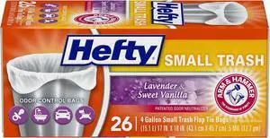 Hefty Small Trash Bags, Flap Tie, Lavender & Sweet Vanilla Scent, 4 Gallon, 26 Count Hefty Small Trash Bags, Flap Tie, Lavender & Sweet Vanilla Scent, 4 Gallon, 26 Count