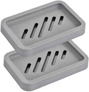 2Pcs Grey Soap Holders, Premium Plastic Bamboo Dish for Shower and Bath 2Pcs Grey Soap Holders, Premium Plastic Bamboo Dish for Shower and Bath