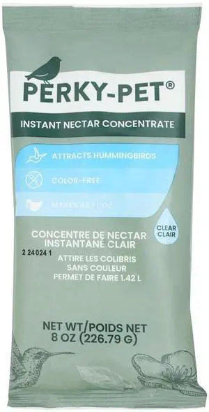 Perky-Pet 243SF Hummingbird Nectar Concentrate, 8oz Powder Bag, Makes 48fl oz Clear Nectar, 100% Sucrose, Easy to Mix Perky-Pet 243SF Hummingbird Nectar Concentrate, 8oz Powder Bag, Makes 48fl oz Clear Nectar, 100% Sucrose, Easy to Mix
