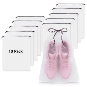 Waterproof Shoe Bags 10 Pack, 15.7x11.8in Drawstring Clear Bags for Travel, Gym, Luggage Storage and Packing Essentials for Men & Women Waterproof Shoe Bags 10 Pack, 15.7x11.8in Drawstring Clear Bags for Travel, Gym, Luggage Storage and Packing Essentials for Men & Women