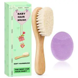 Baby Hair Brush and Cradle Cap Brush Set 2PCS for Newborns Toddlers, Wooden with Soft Goat Bristle, Purple Baby Hair Brush and Cradle Cap Brush Set 2PCS for Newborns Toddlers, Wooden with Soft Goat Bristle, Purple