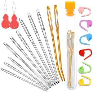 19 PCS Knitting Needles Set, Large Eye Blunt Metal Yarn Needles, Darning and Bent Tapestry Needles for Crocheting 19 PCS Knitting Needles Set, Large Eye Blunt Metal Yarn Needles, Darning and Bent Tapestry Needles for Crocheting