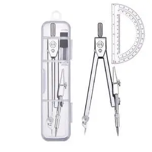 Compass and Protractor Set, Silver - Geometry Math Tool Compass and Protractor Set, Silver - Geometry Math Tool
