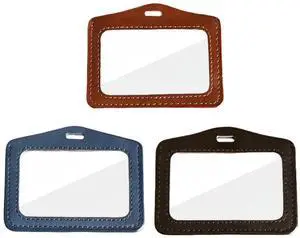 3 Pcs Leather ID Badge Holder with Dual-Side Clear Window, Waterproof, Horizontal, for Women, Men, Offices, Staff, Students, Employees 3 Pcs Leather ID Badge Holder with Dual-Side Clear Window, Waterproof, Horizontal, for Women, Men, Offices, Staff, Students, Employees