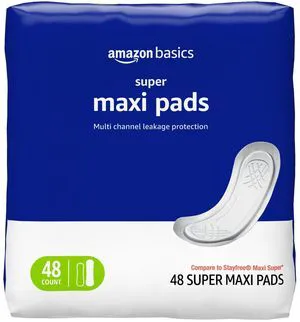 Amazon Basics Maxi Pads for Periods, Thick, Super Absorbency, Unscented, 48 Count, 1 Pack Amazon Basics Maxi Pads for Periods, Thick, Super Absorbency, Unscented, 48 Count, 1 Pack
