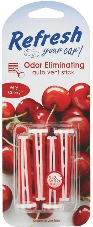 Refresh Your Car Air Freshener, Odor Eliminator, Set of 4 Auto Vent Sticks, Very Cherry Scent Refresh Your Car Air Freshener, Odor Eliminator, Set of 4 Auto Vent Sticks, Very Cherry Scent