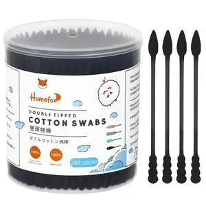 Black Cotton Swabs Spiral Pointed 200 Count Organic Cotton Charcoal Double Side Tightly Wrapped Precision Cotton Tips Paper Stick Soft Gentle Lint-Free Black Cotton Swabs Spiral Pointed 200 Count Organic Cotton Charcoal Double Side Tightly Wrapped Precision Cotton Tips Paper Stick Soft Gentle Lint-Free