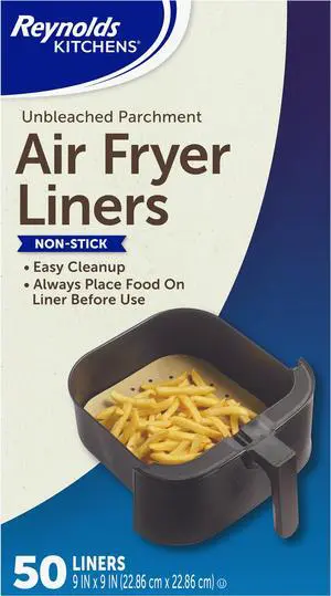 Reynolds Kitchens Air Fryer Liners, Disposable Unbleached Parchment Paper Sheets, 50 Count Reynolds Kitchens Air Fryer Liners, Disposable Unbleached Parchment Paper Sheets, 50 Count