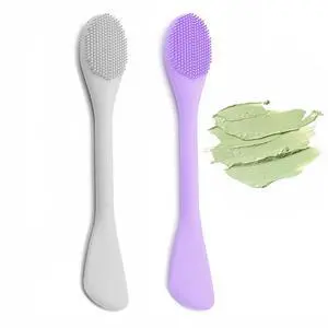 Double-End Silicone Face Mask Brush, 2Pcs Soft Pore Scrubber Applicator Tool for Facial Mud, Cleansing Brushes, Makeup Skincare Removal, Grey and Purple Double-End Silicone Face Mask Brush, 2Pcs Soft Pore Scrubber Applicator Tool for Facial Mud, Cleansing Brushes, Makeup Skincare Removal, Grey and Purple