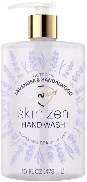 Safeguard Skin Zen Liquid Hand Soap, Lavender & Sandalwood, 16 oz, Washes Away 99% Bacteria, Natural Moisturizers & 2X Skin Conditioners, pH Balanced Safeguard Skin Zen Liquid Hand Soap, Lavender & Sandalwood, 16 oz, Washes Away 99% Bacteria, Natural Moisturizers & 2X Skin Conditioners, pH Balanced