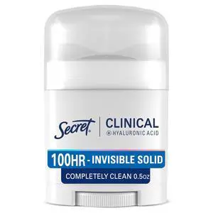 Secret Clinical Strength 100HR Invisible Solid Antiperspirant & Deodorant for Women, 3X Stress Protection with Hyaluronic Acid, PH Balanced, Completely Clean Scent, 0.5 o Secret Clinical Strength 100HR Invisible Solid Antiperspirant & Deodorant for Women, 3X Stress Protection with Hyaluronic Acid, PH Balanced, Completely Clean Scent, 0.5 o