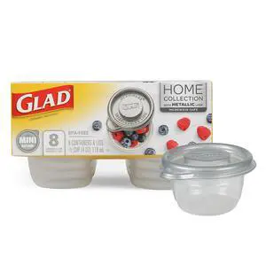 Glad GladWare Mini Round Containers, 4 Oz, 8 Count, Silver Metallic Lid Glad GladWare Mini Round Containers, 4 Oz, 8 Count, Silver Metallic Lid