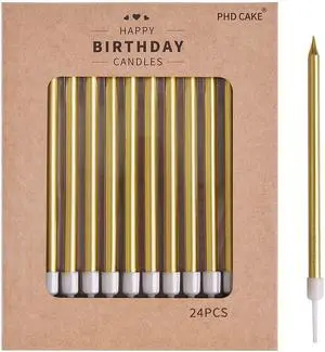 PHD CAKE Gold Long Thin Metallic Birthday Candles for Birthday Parties, Wedding Decorations PHD CAKE Gold Long Thin Metallic Birthday Candles for Birthday Parties, Wedding Decorations