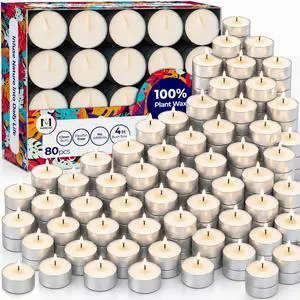 80 Pack Palm Wax Tealights, 4 Hour Burn Time 80 Pack Palm Wax Tealights, 4 Hour Burn Time