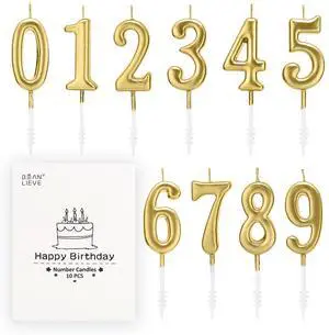 Beanlieve 10-Pieces Numeral Birthday Candles Numbers 0-9, Champagne Gold, for Birthday Party Cake Decoration and Wedding Anniversary Beanlieve 10-Pieces Numeral Birthday Candles Numbers 0-9, Champagne Gold, for Birthday Party Cake Decoration and Wedding Anniversary