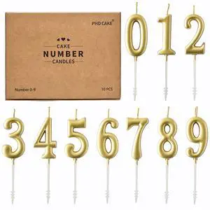 PHD Cake 10-Piece Gold Number 0-9 Birthday Candles, Glitter Cake Topper for Birthday, Wedding Anniversary, Party Celebration PHD Cake 10-Piece Gold Number 0-9 Birthday Candles, Glitter Cake Topper for Birthday, Wedding Anniversary, Party Celebration