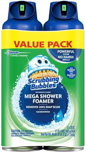 Scrubbing Bubbles Mega Bathroom and Shower Foamer Aerosol, Rainshower Scent, 20oz (Pack of 2) Scrubbing Bubbles Mega Bathroom and Shower Foamer Aerosol, Rainshower Scent, 20oz (Pack of 2)